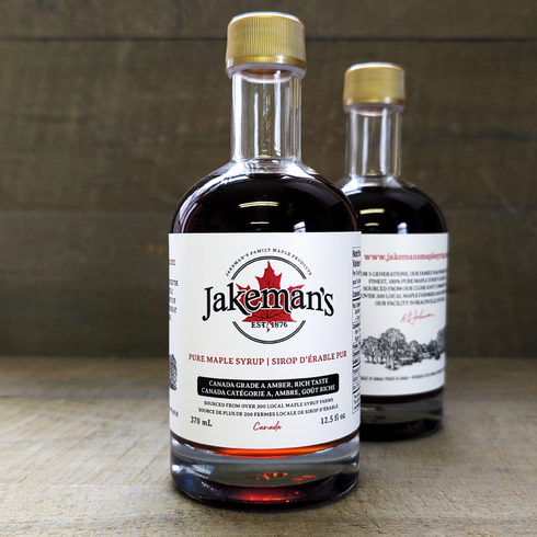 Jakeman’s 370ml Pure Ontario Maple Syrup in Signature Leo Glass Bottle